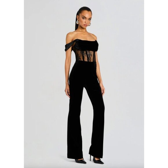 retrofete Leni Velvet Corset Wide Leg Jumpsuit Black Womens Size Small - Picture 3 of 14